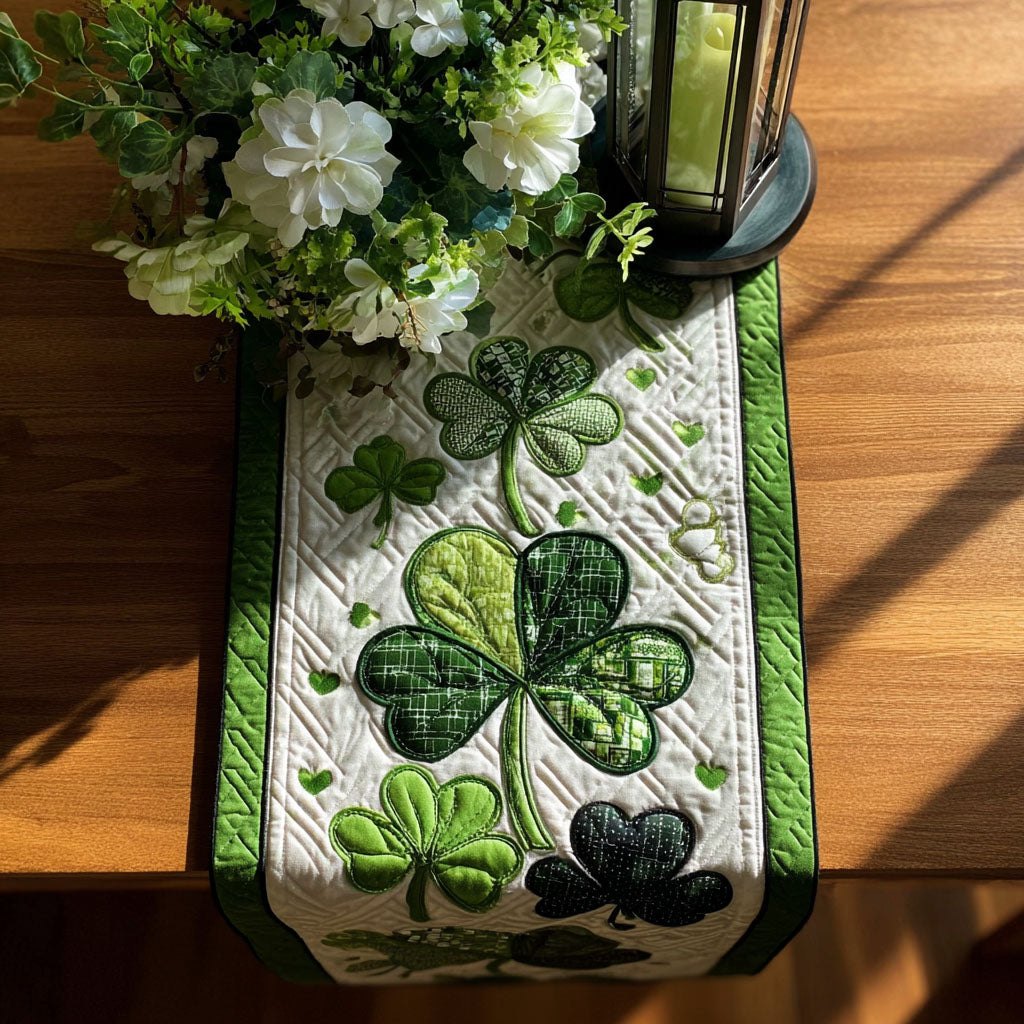 Shamrocks on Green Blocks Table Runner