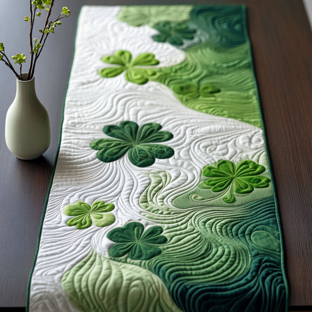 Shamrocks on Green Swirls Table Runner