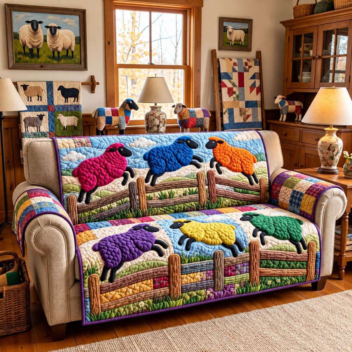 Sheep Fence Frolic Sofa Cover