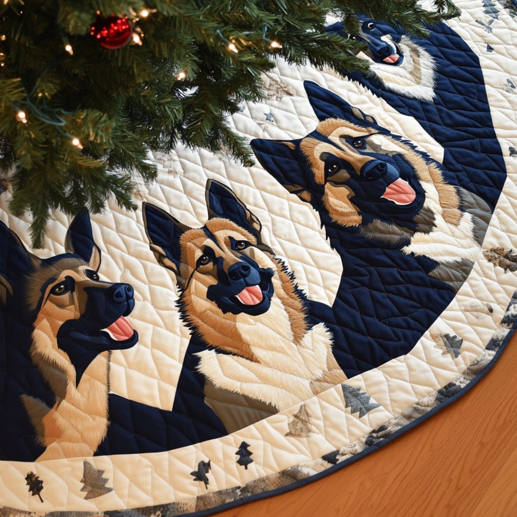 German Shepherd Faces on Cream Christmas Tree Skirt