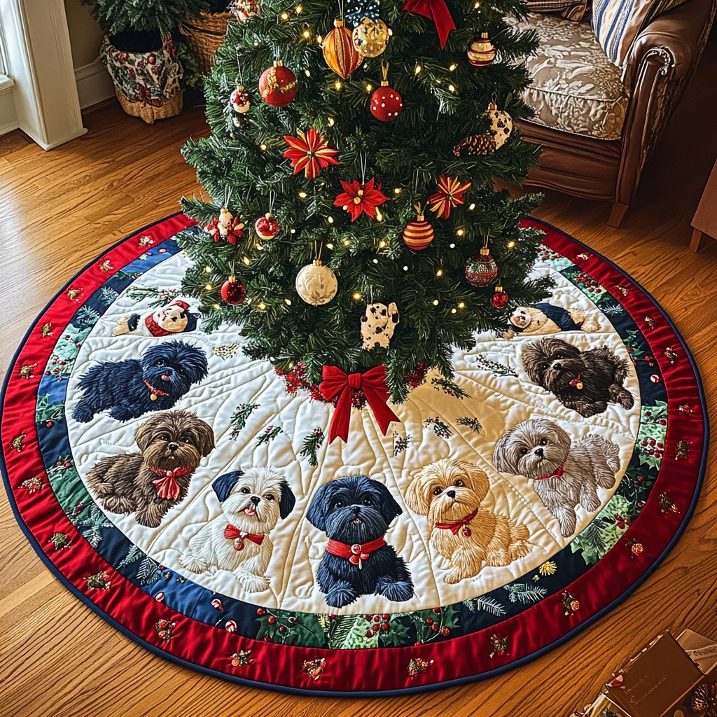 Shih Tzu Sleigh Ride Christmas Tree Skirt