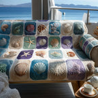 Shells and Starfish on Pastel Squares Sofa Cover