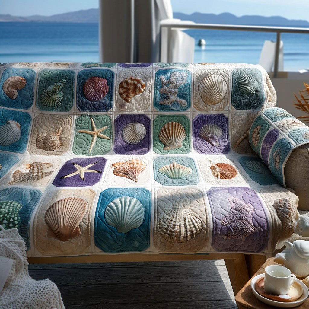 Shells and Starfish on Pastel Squares Sofa Cover