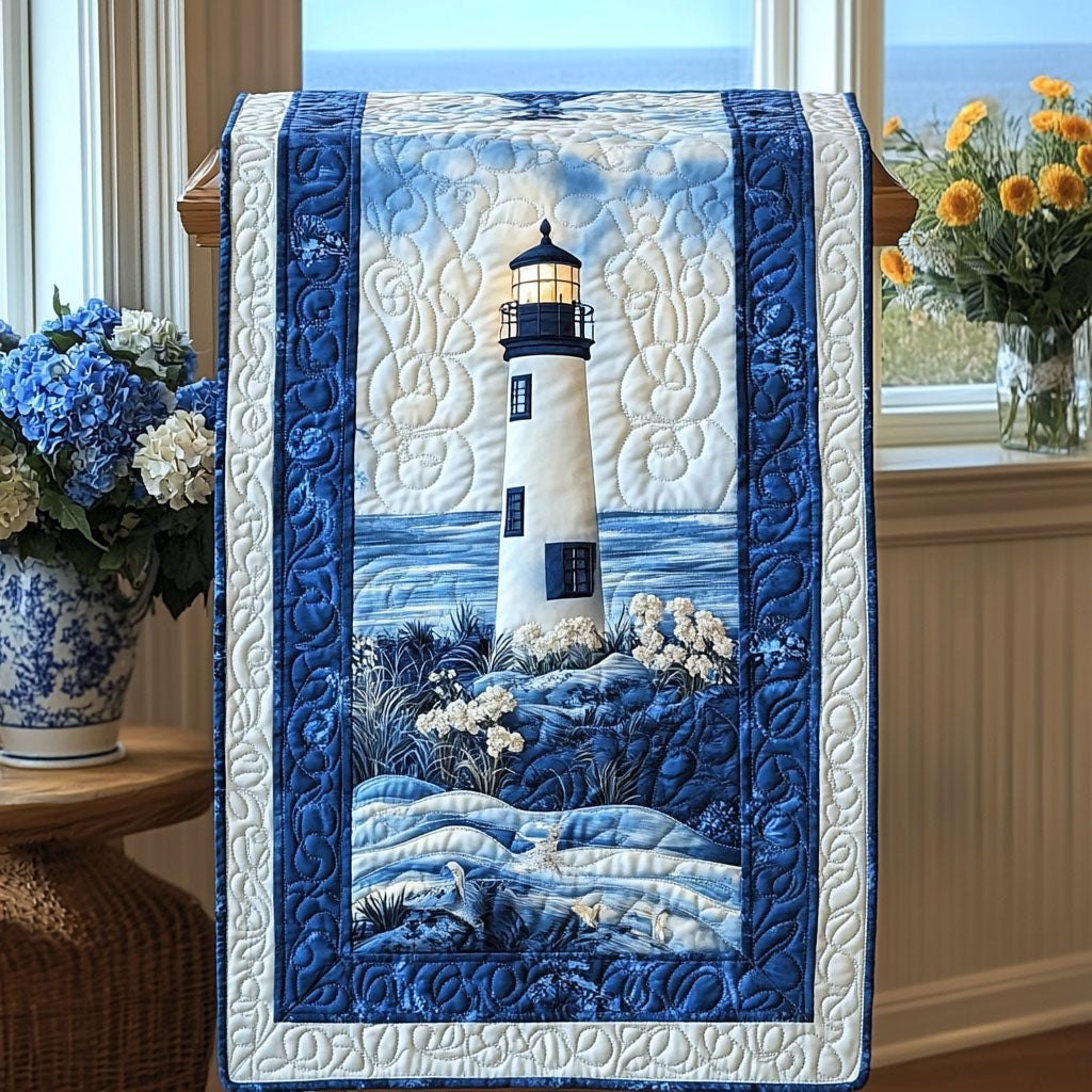 Lighthouse on Blue Winter Shore Table Runner
