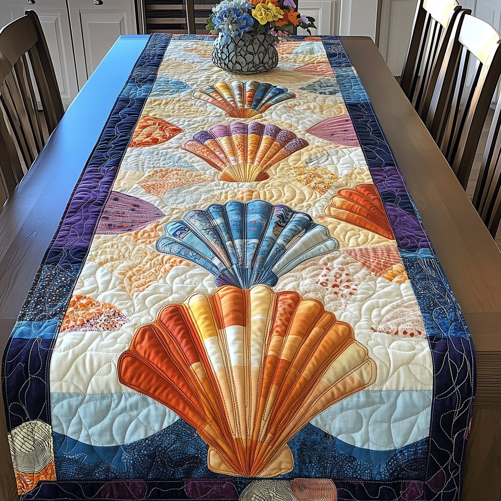 Colorful Fan Shells on Cream Table Runner