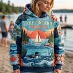 Lake Ontario Sailboat and Loon hoodie, all-over print