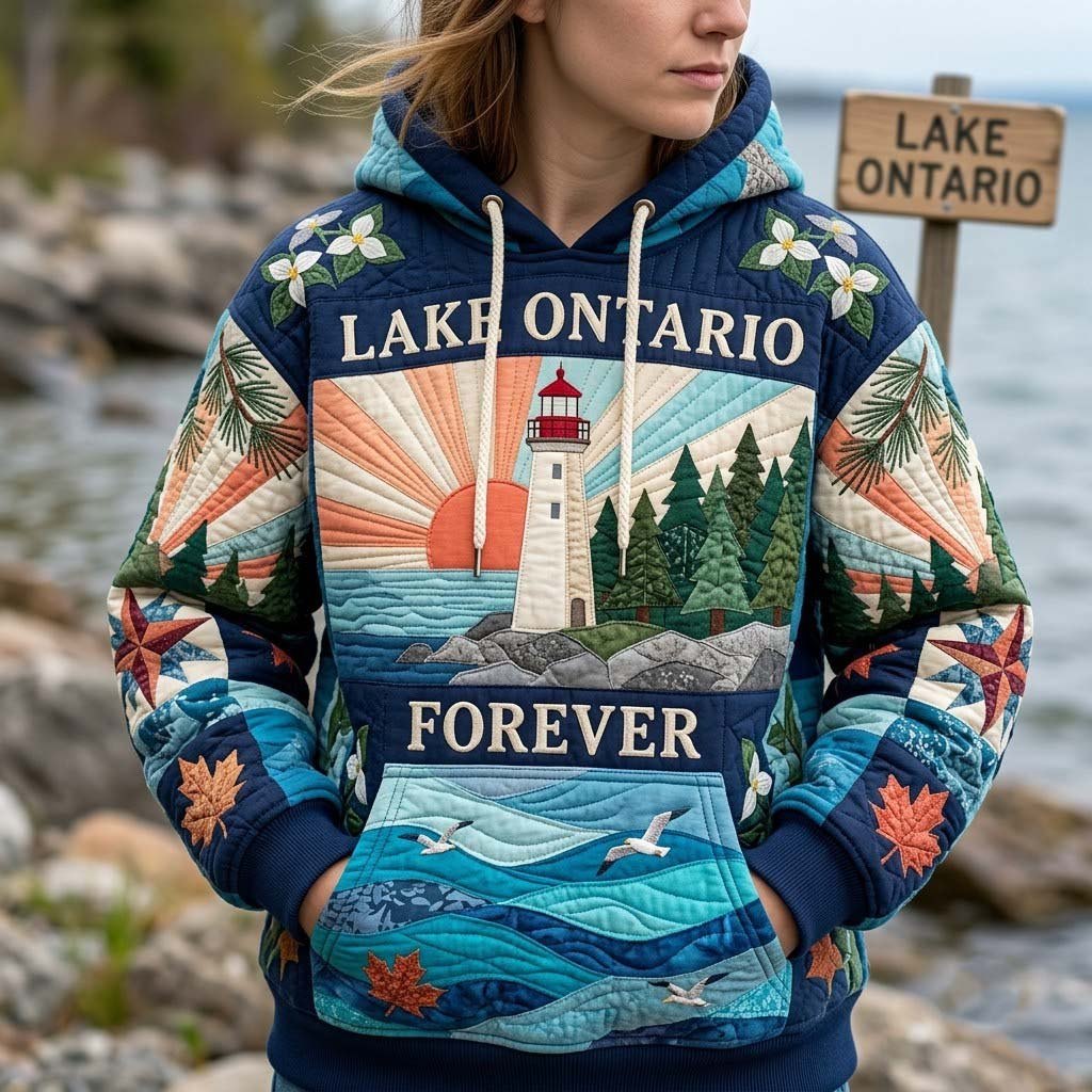 Lake Ontario Lighthouse Sunburst hoodie, all-over print