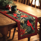 Cardinal with Red Poinsettias Table Runner