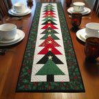 Christmas Trees on Green Panel Table Runner