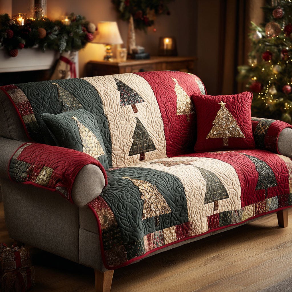 Christmas Trees on Red and Green Sofa Cover