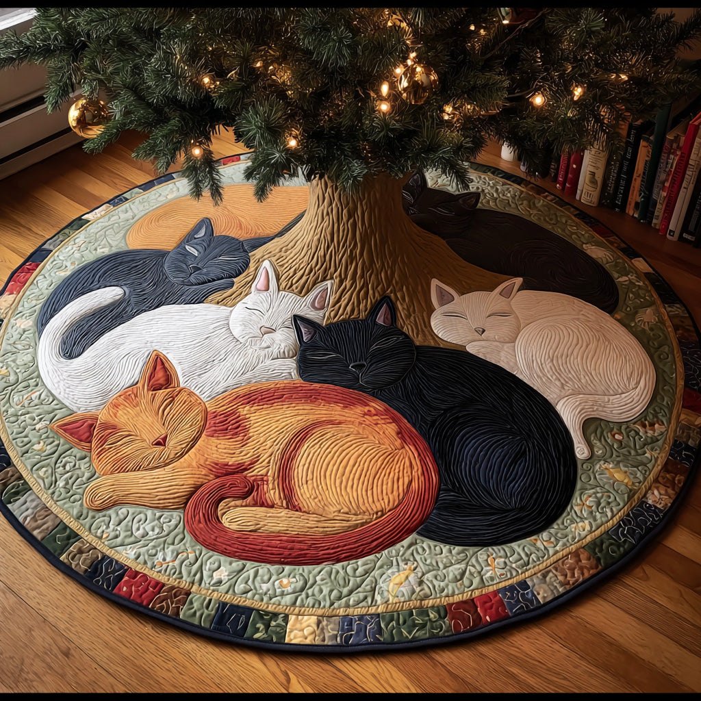 Silent Night Cats Christmas Tree Skirt