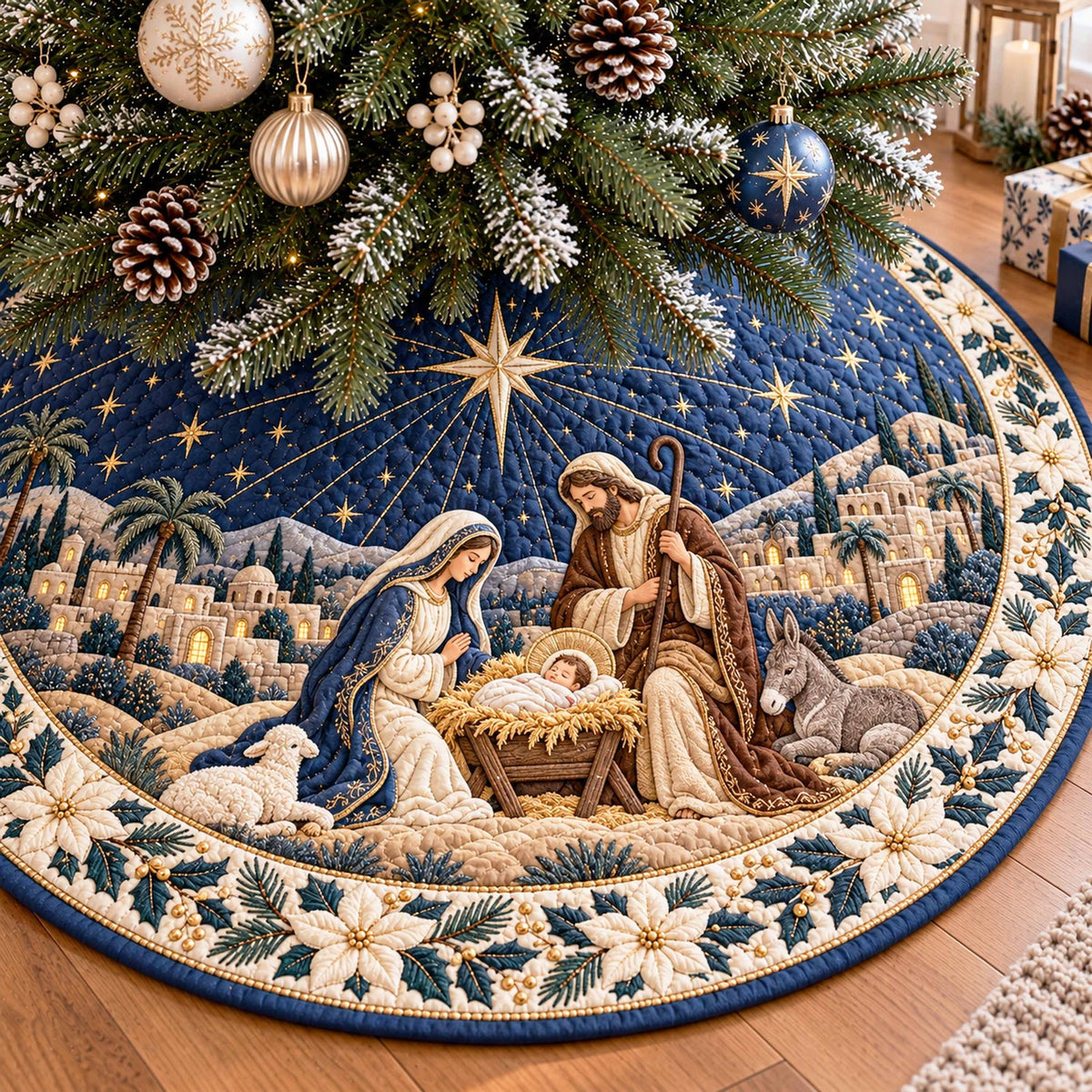 Silent Night Christmas Tree Skirt