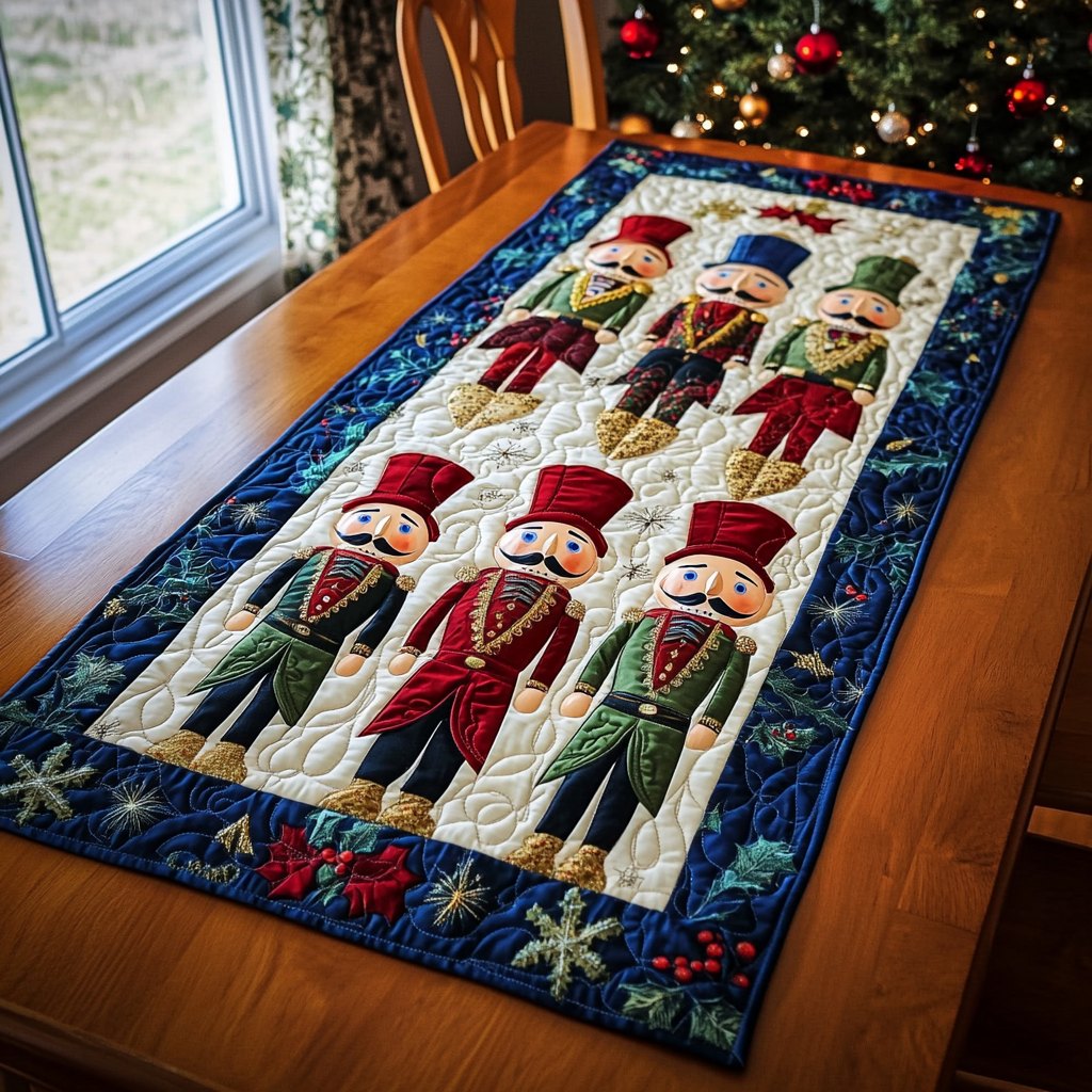 Blue Bordered Nutcracker Soldiers Table Runner