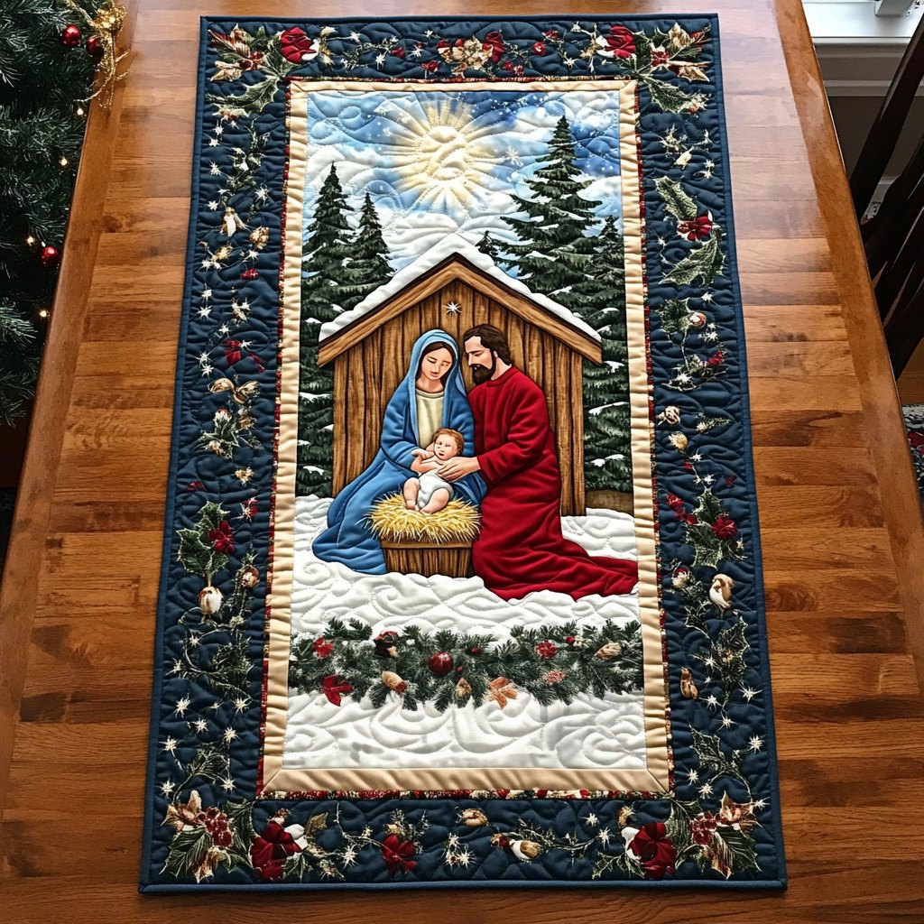 Nativity in Snowy Stable Table Runner