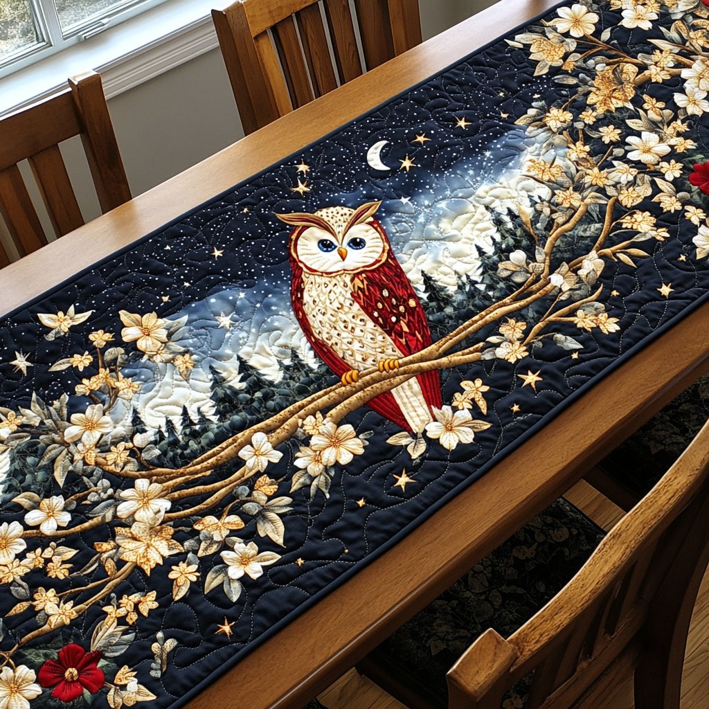 Owl on Branch Under the Moon Table Runner