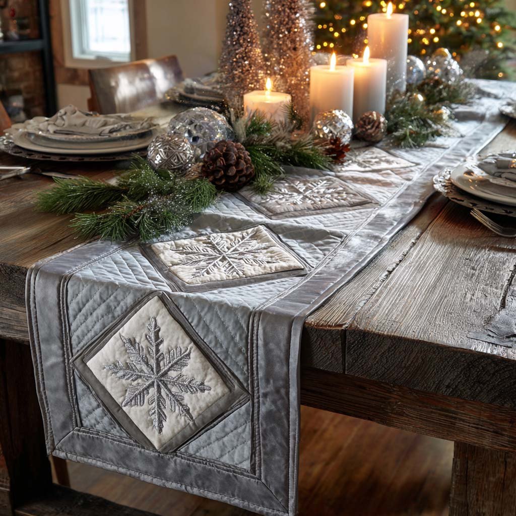 Silver Winter Elegance Table Runner