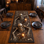 Skeleton Rising from Candlelit Grave Table Runner