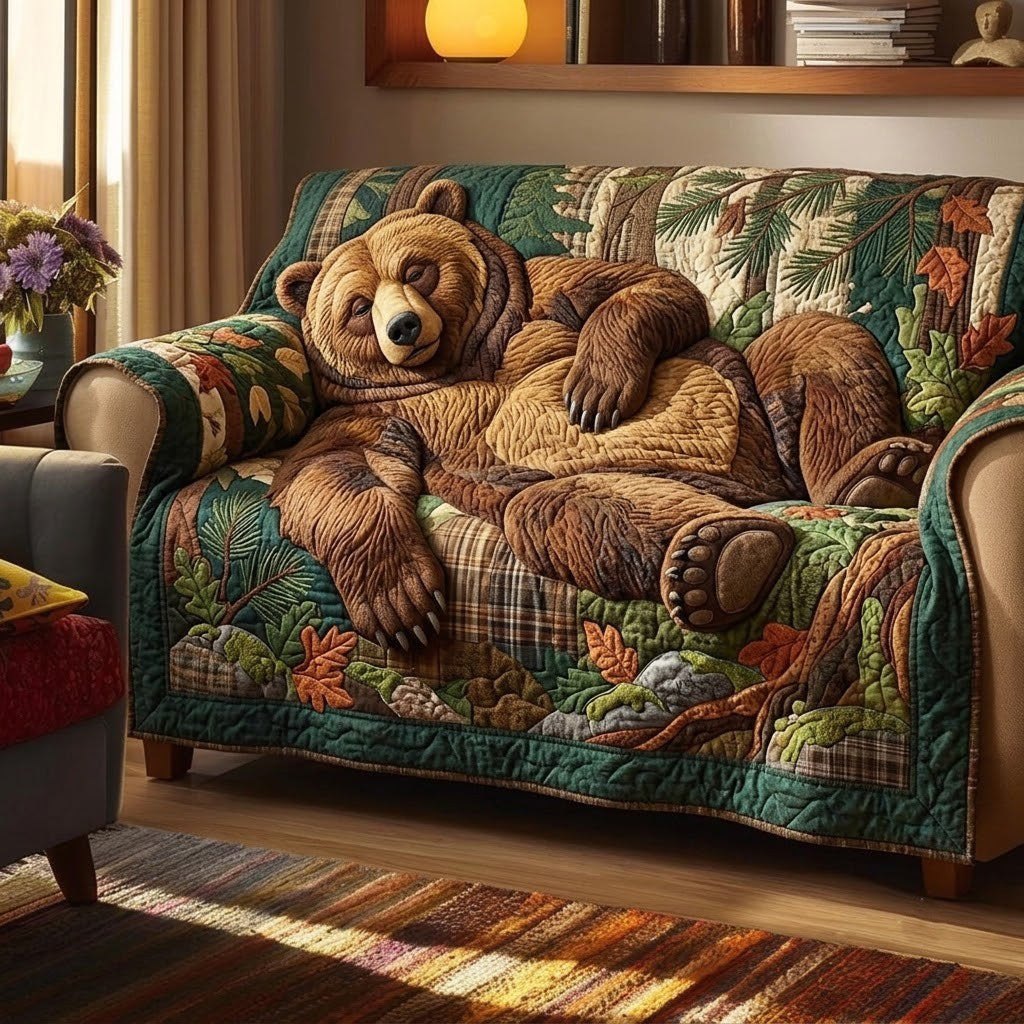 Lounging Bear Autumn Leaves Sofa Cover