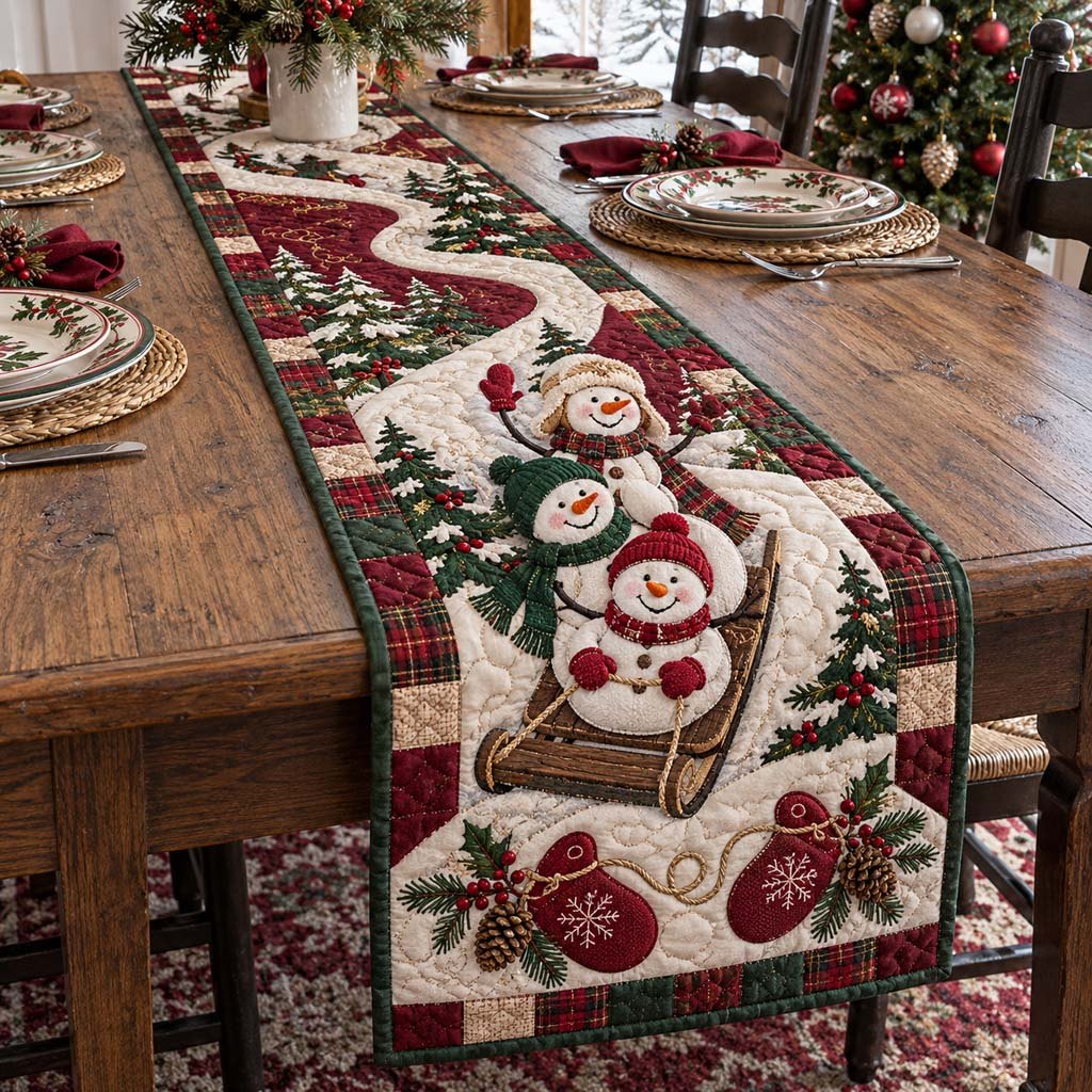 Sleigh Snowman Table Runner