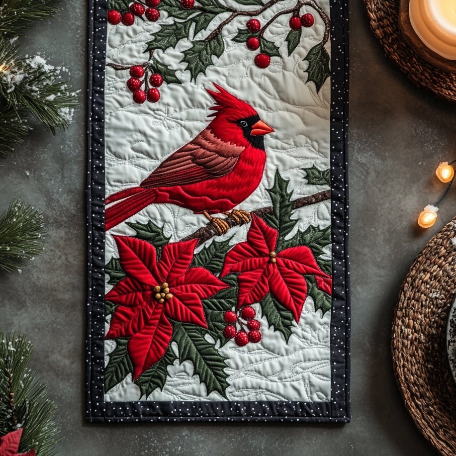 Snow Cardinal Table Runner