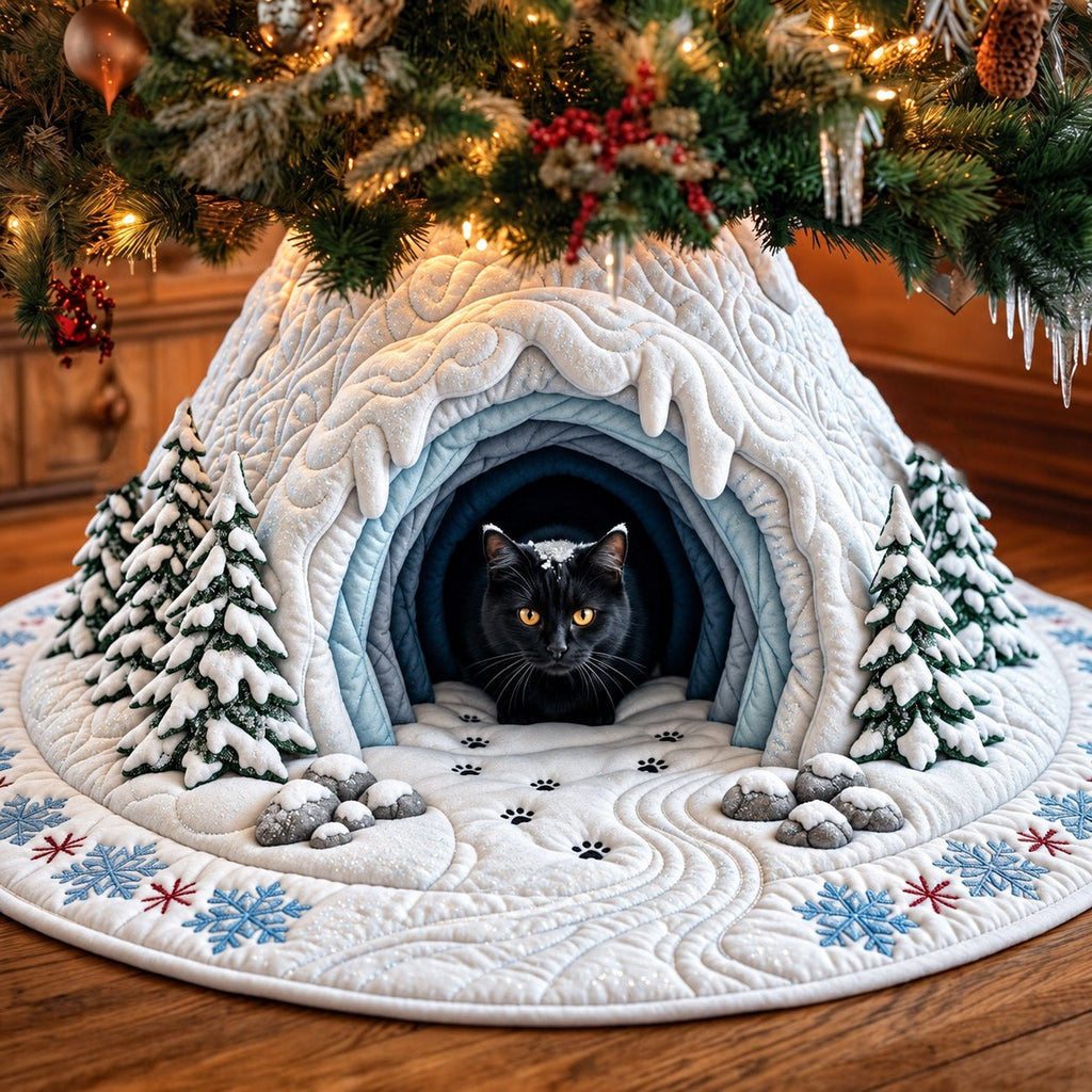 Snow Cave Cat Christmas Tree Skirt