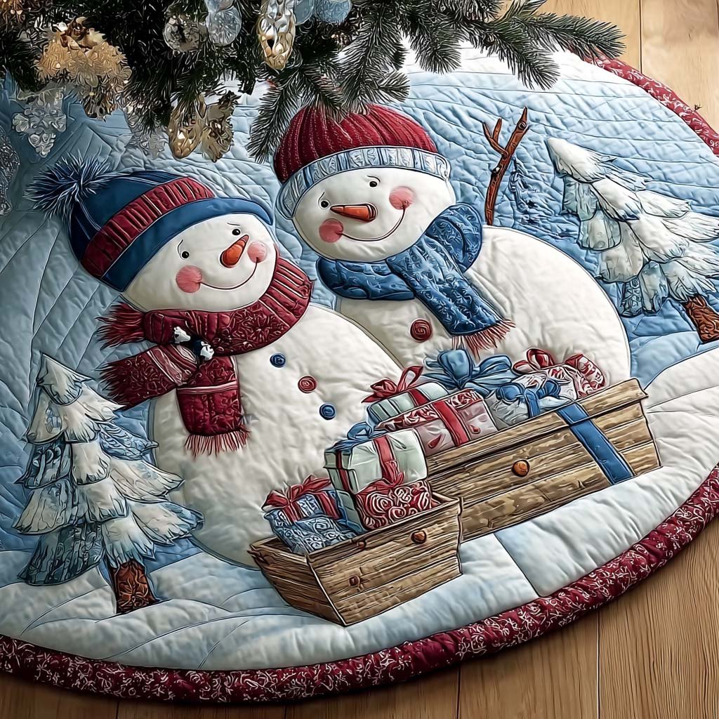 Snow Family Cabin Christmas Tree Skirt