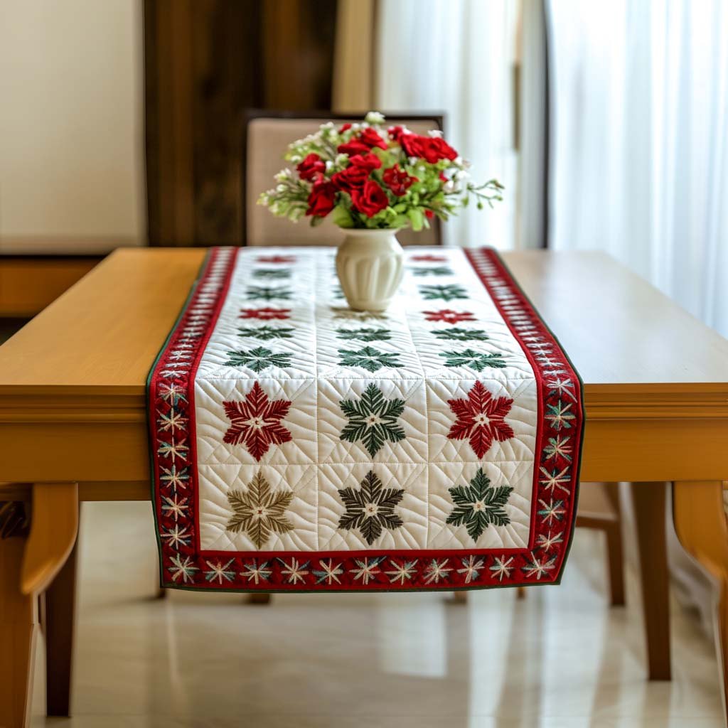 Poinsettia Blocks with Red Border Table Runner