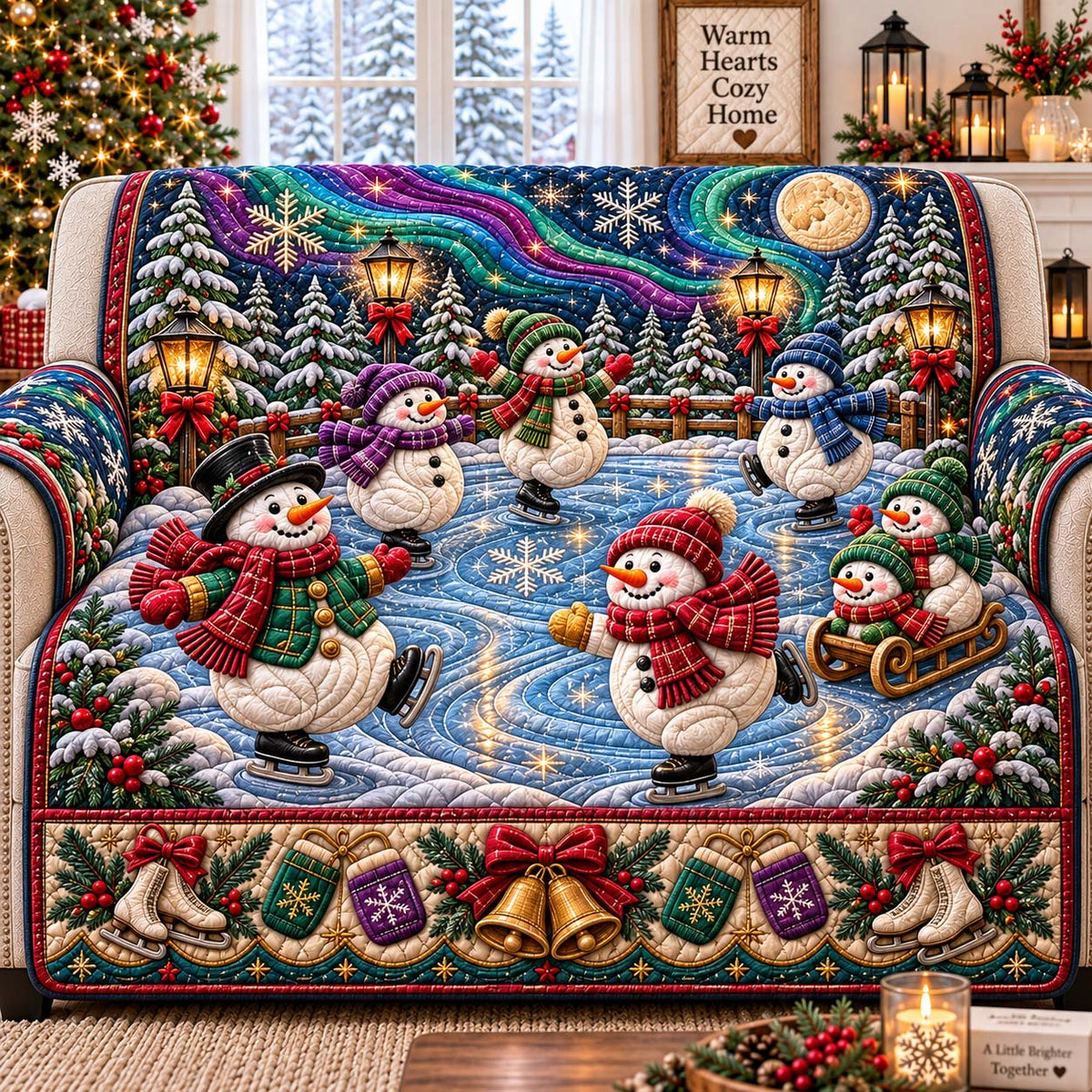 Snowman Aurora Ice Skating Sofa Cover