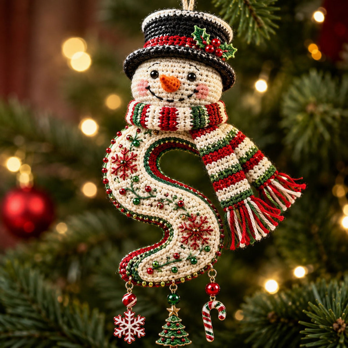 Snowman Candy Cane Christmas Ornament