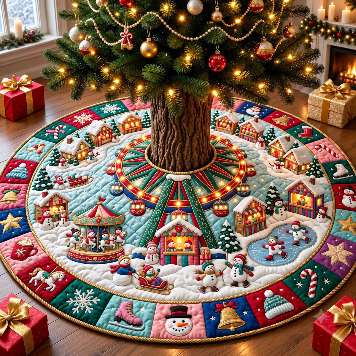 Snowman Carnival Christmas Tree Skirt