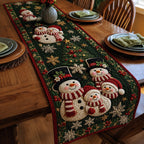 Snowman Family Snowflakes Table Runner