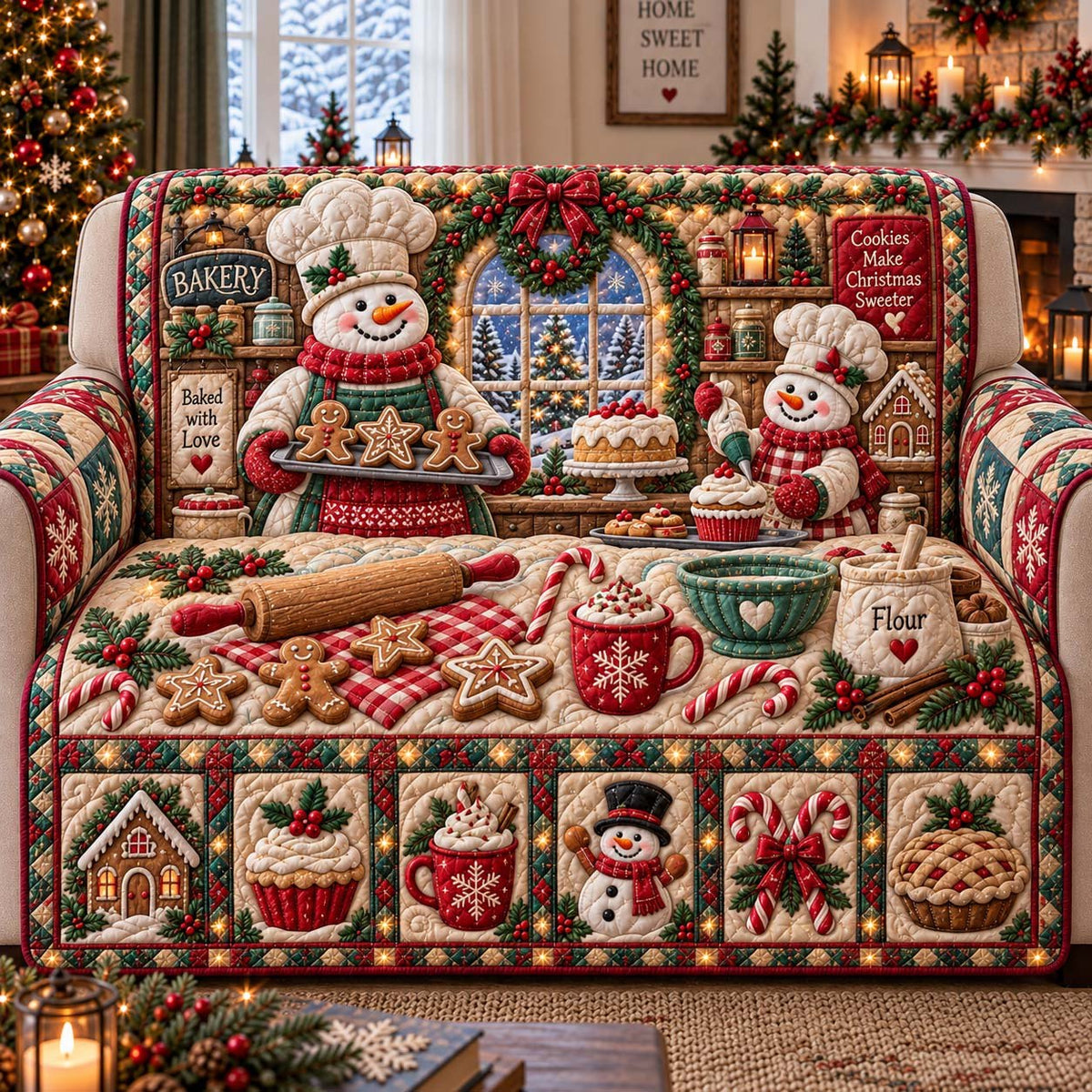 Snowman Christmas Bakery Sofa Cover