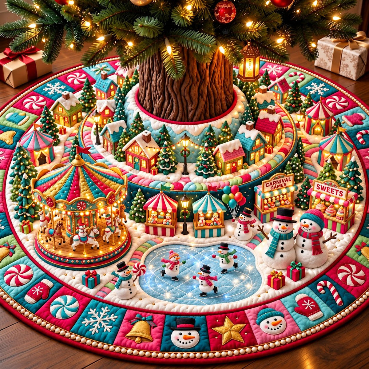 Snowman Christmas Carnival Christmas Tree Skirt