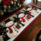 Snowmen in Scarves on Cream Table Runner
