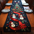 Snowmen with Red Ribbon on Navy Table Runner