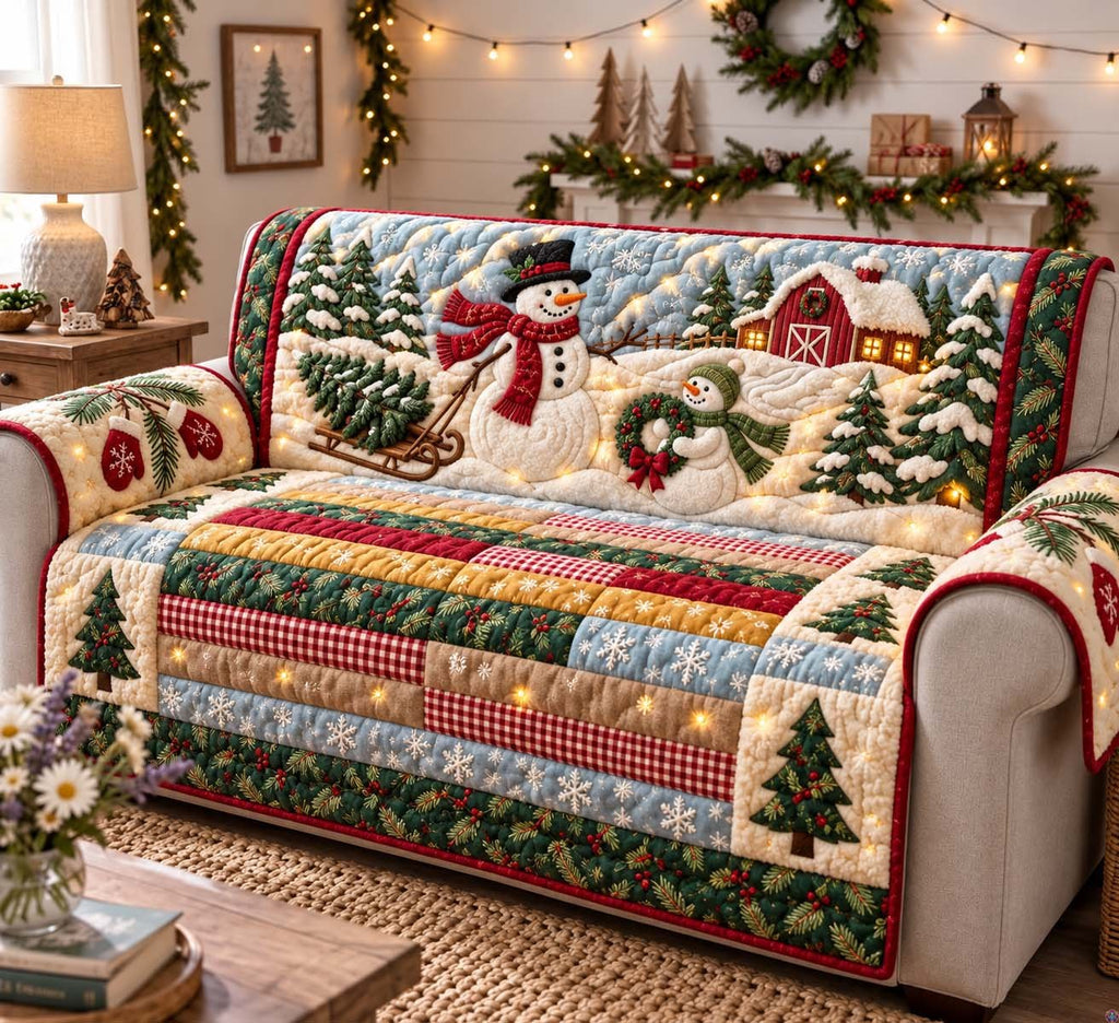 Snowman Farm Christmas Sofa Cover