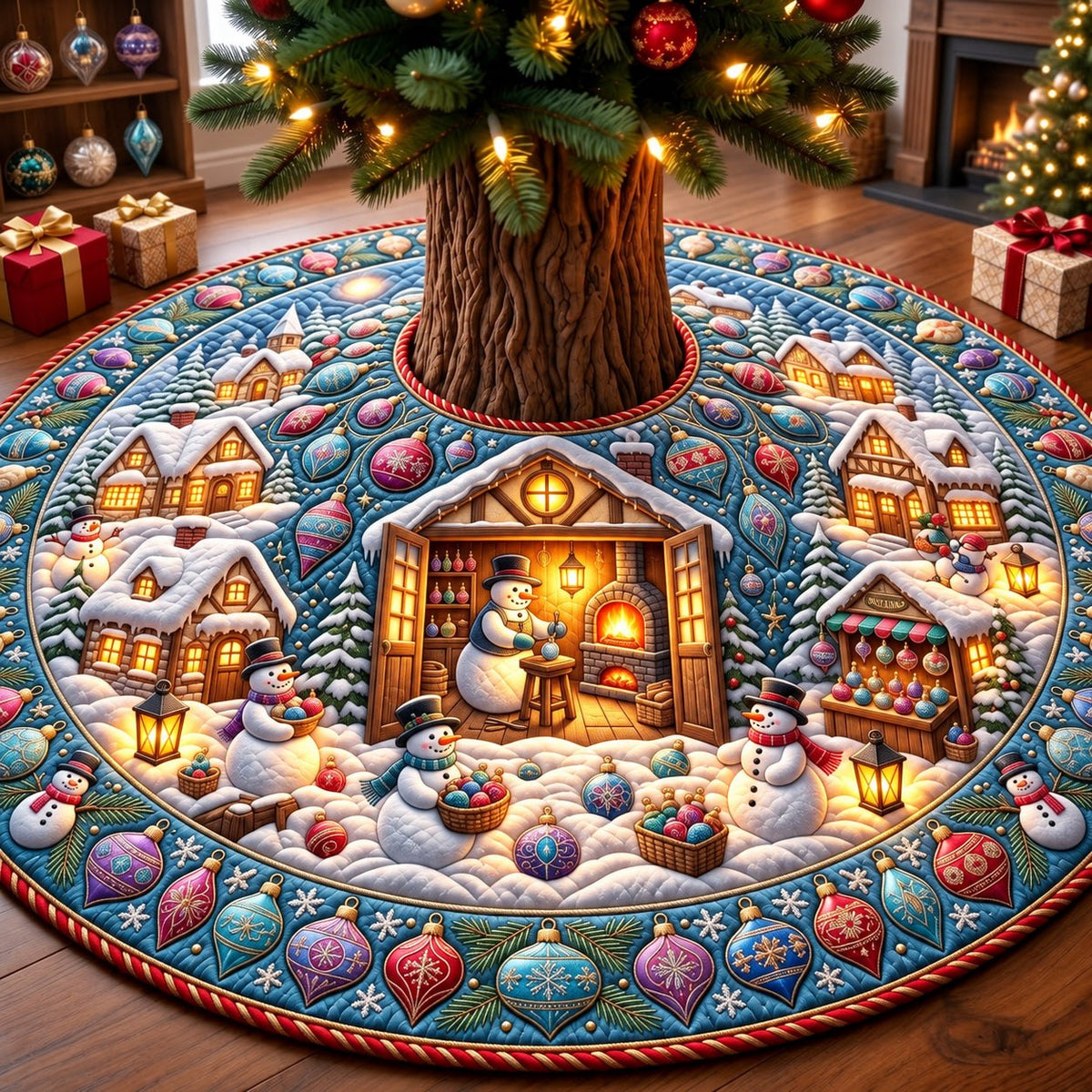 Snowman Glassmaker Village Christmas Tree Skirt