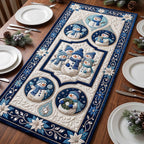 Blue Medallion Snowmen Panels Table Runner