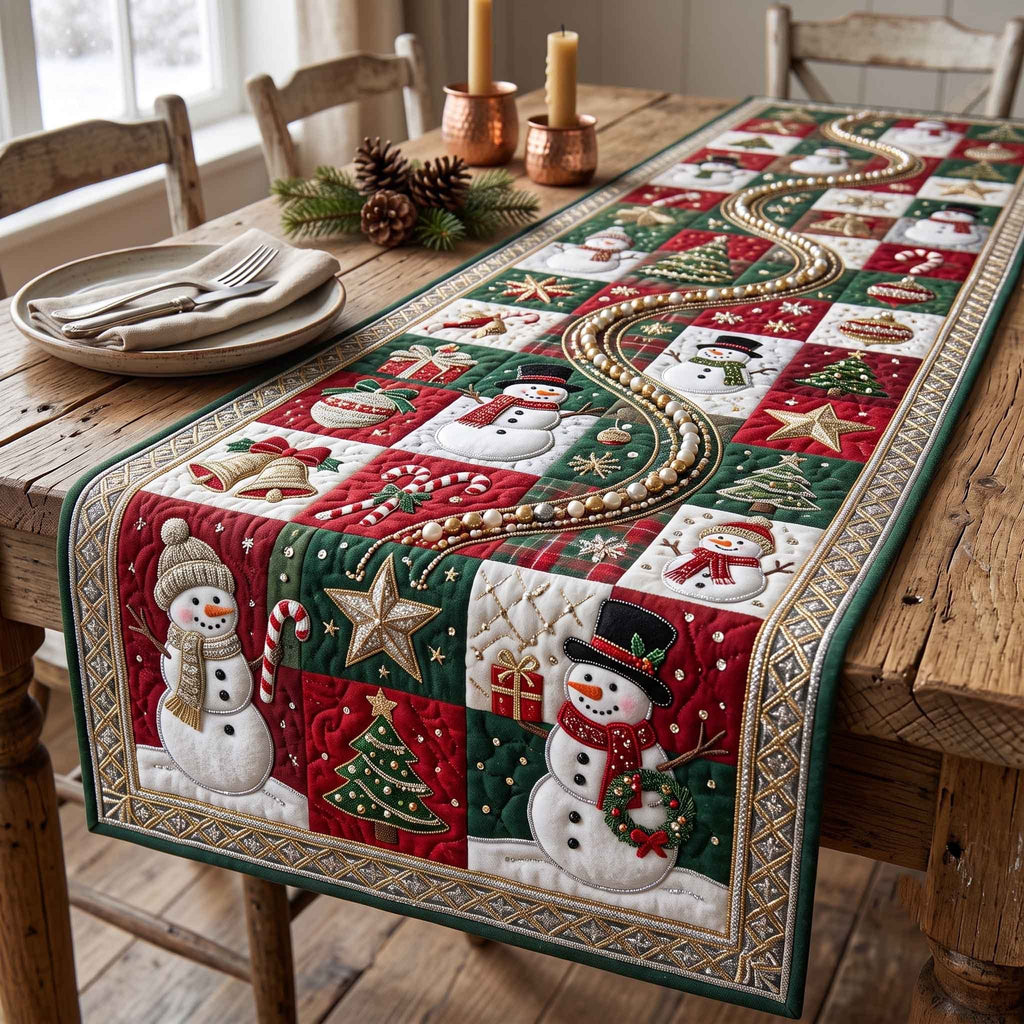 Snowman Patchwork with Garland Swirl Table Runner
