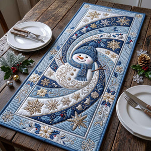 Blue Swirl Snowman with Snowflakes Table Runner - Made to Order
