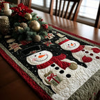 Snowman on Red and Black Check Table Runner