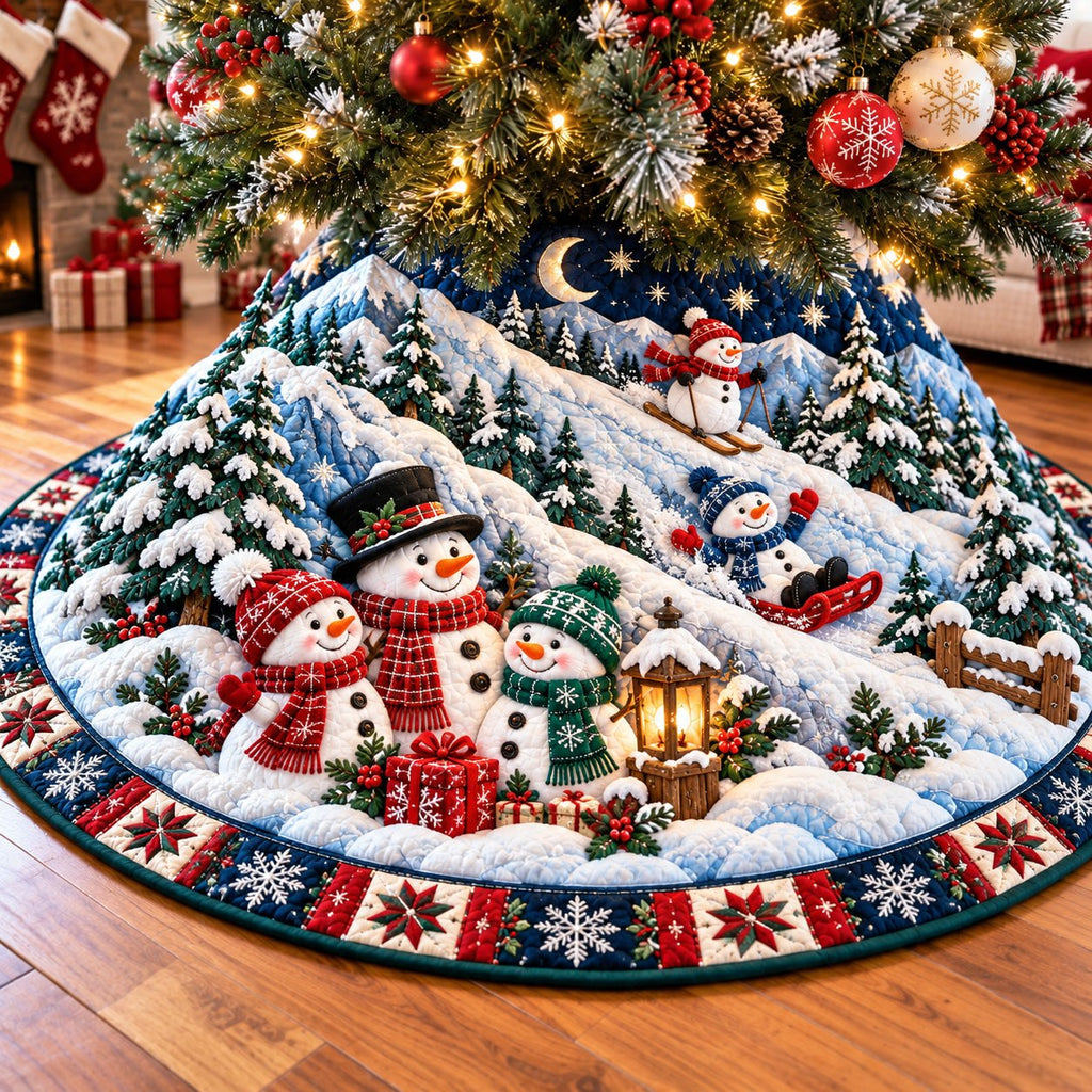 Snowman Mountain Adventure Christmas Tree Skirt
