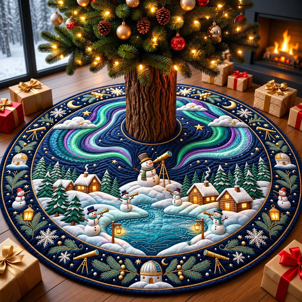 Snowman Observatory Christmas Tree Skirt