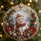 Snowman Poinsettia Christmas Ornament