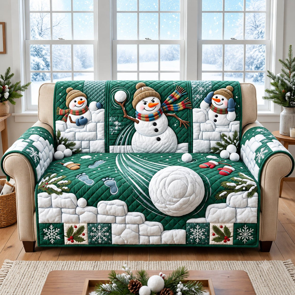 Snowman Snowball Fight Sofa Cover