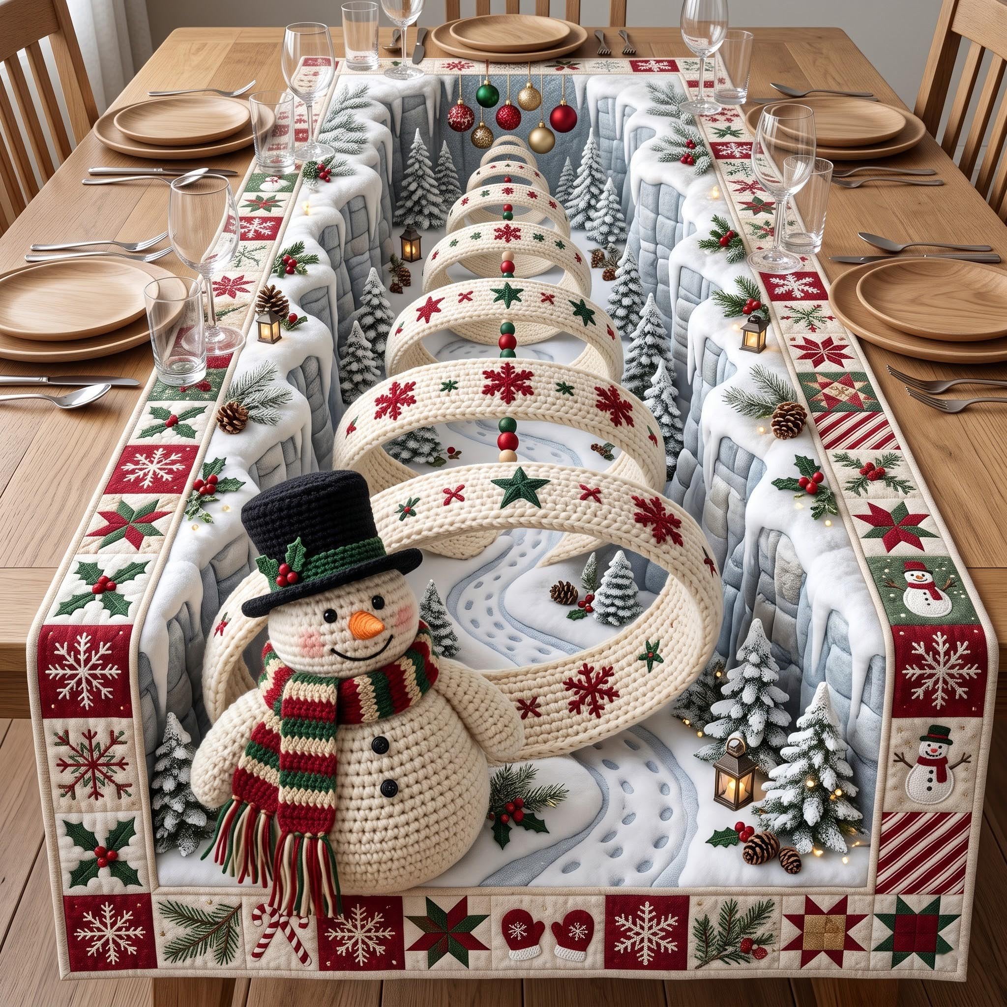 Snowman Spiral Table Runner
