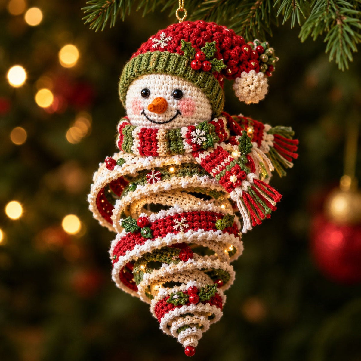 Snowman Tree Spiral Christmas Ornament