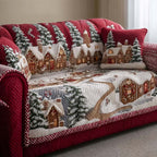 Gingerbread Village on Red and Cream Sofa Cover