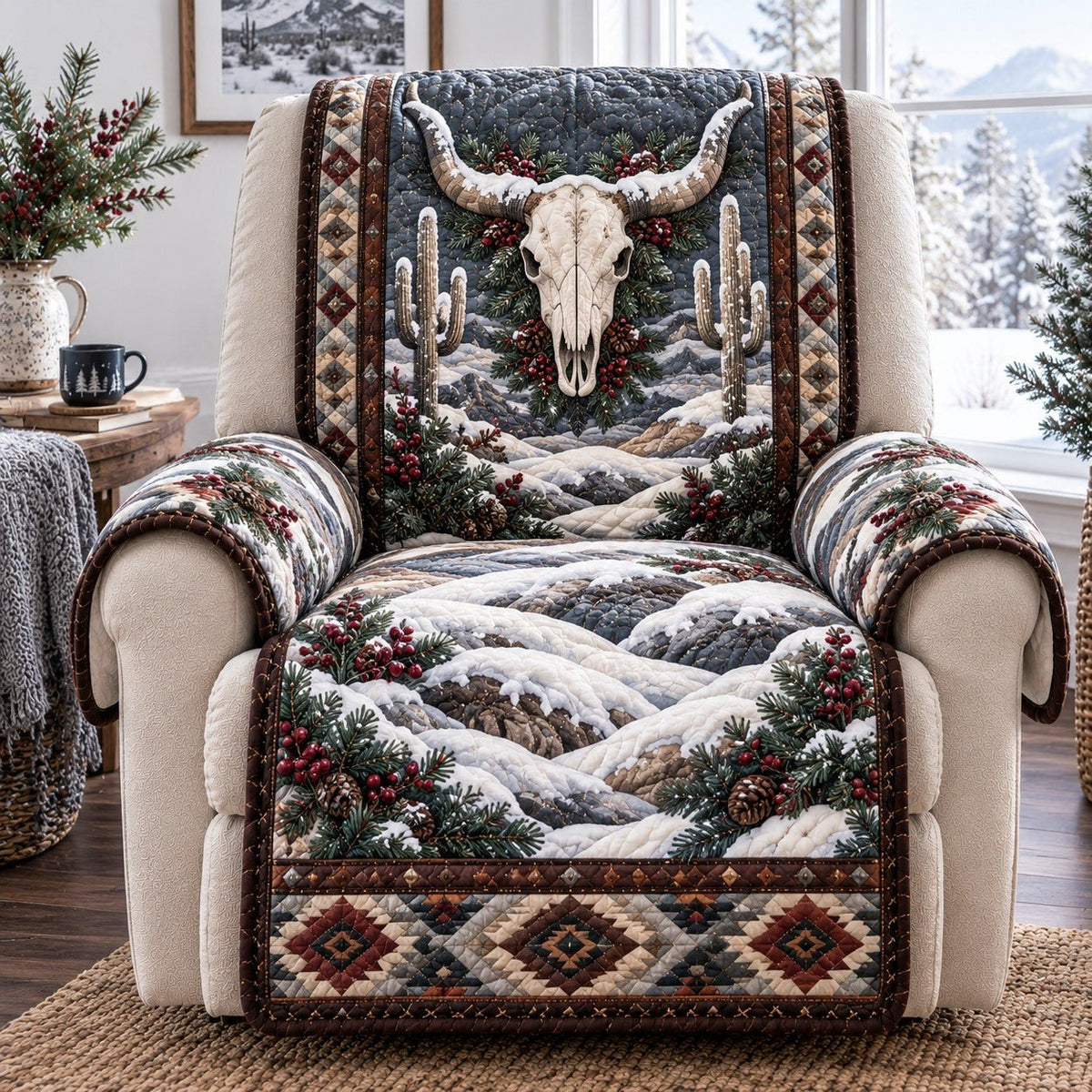 Snowy Cactus Skull Sofa Cover