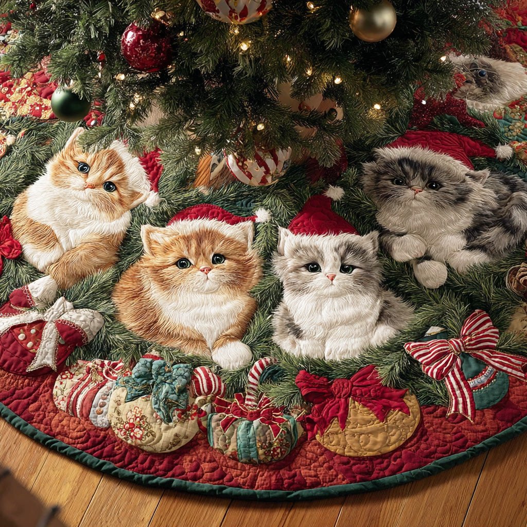 Snowy Cat Christmas Tree Skirt